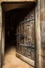 Romania, Hunedoara. Corvin Castle, Gothic-Renaissance castle. Heavy fortified door. Art Print